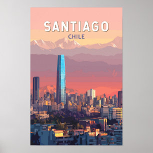 Santiago Chilië Illustratie Reis Kunst Vintage Poster
