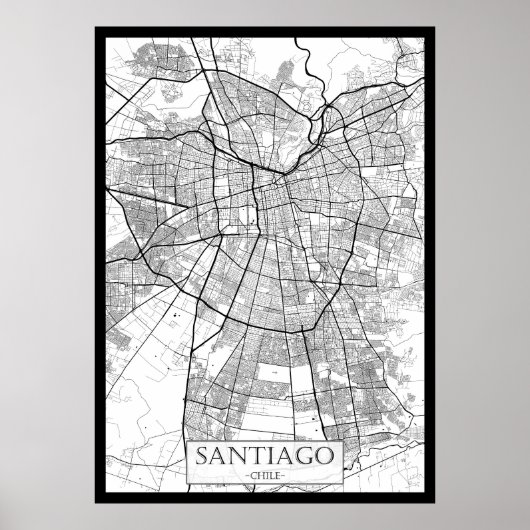 Santiago Chilië Kaart Poster (Voorkant)