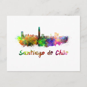 Santiago de Chili skyline in waterverf Briefkaart