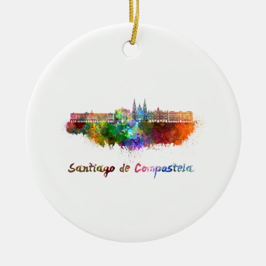 Santiago de Compostela skyline in waterverf Keramisch Ornament (Voorkant)