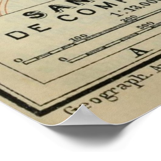  Santiago de Compostela Spanje Map (1913) Poster (Hoek)