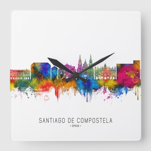Santiago de Compostela Spanje Silhouet Vierkante Klok (Voorkant)