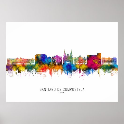 Santiago de Compostela Spanje Skyline Poster (Voorkant)