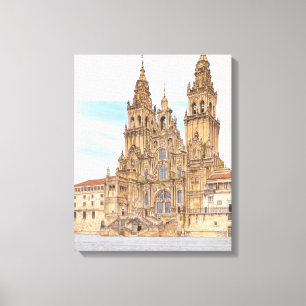 Santiago de Compostela Westerne gevel. Spanje Canvas Afdruk