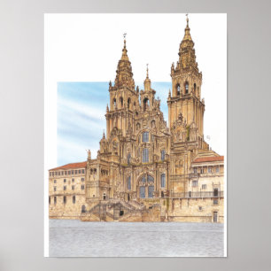 Santiago de Compostela Westerne gevel. Spanje Poster