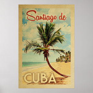 Santiago de Cuba Palm Tree Vintage Travel Poster