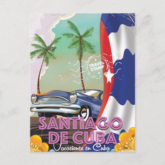 Santiago de Cuba Vintage reisposter Briefkaart (Voorkant)
