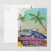 Santiago de Cuba Vintage reisposter Briefkaart (Voorkant / Achterkant)