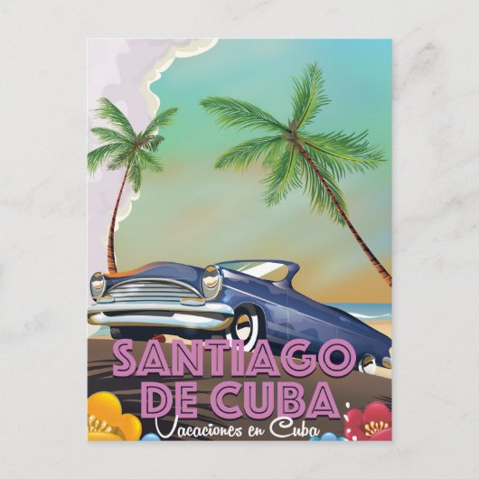 Santiago de Cuba Vintage reisposter Briefkaart (Voorkant)