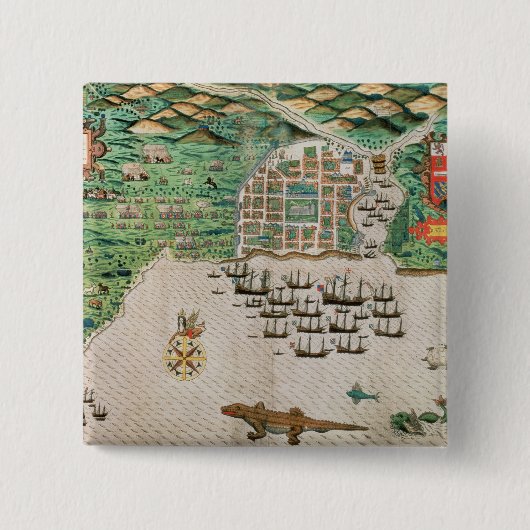 Santiago, Kaapverdië, 1589 2 Vierkante Button 5,1 Cm (Voorkant)