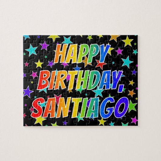 "SANTIAGO" Voornaam, geun "HAPPY BIRTHDAY" Legpuzzel (Horizontaal)