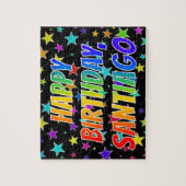 "SANTIAGO" Voornaam, geun "HAPPY BIRTHDAY" Legpuzzel (Verticaal)