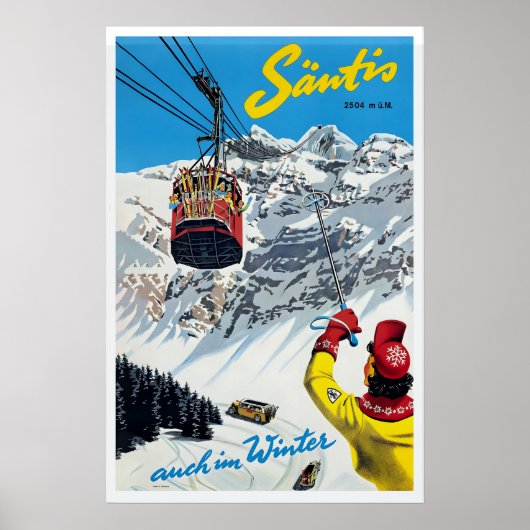 Säntis Zwitserland Vintage Ski-poster - Ingelijst Poster (Voorkant)