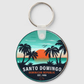 Santo Domingo Dominicaanse Republiek Retro Sunset  Sleutelhanger (Achterkant)