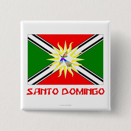 Santo Domingo vlag met naam Vierkante Button 5,1 Cm (Voorkant)
