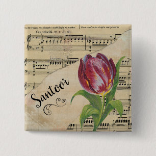 Santor Elegant Tulip blad Music Vierkante Button 5,1 Cm