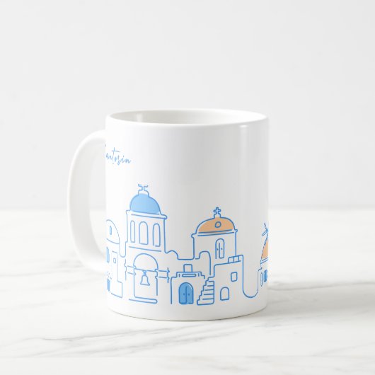 Santorin mug, Souvenir from Greece, hand drawing Koffiemok (Voorkant links)