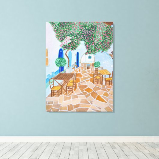 Santorini 1 canvas afdruk (Insitu (Houten vloer))