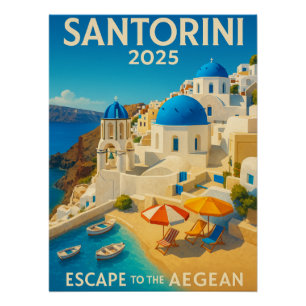 Santorini 2025 - Vluchten naar de Egeïsche Zee Perfect Poster