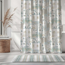 Santorini aqua groen beige douchegordijn