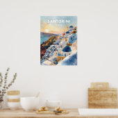 Santorini Aquarel Illustratie Reis Poster (Keuken)