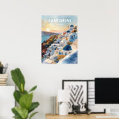 Santorini Aquarel Illustratie Reis Poster (Thuiskantoor)