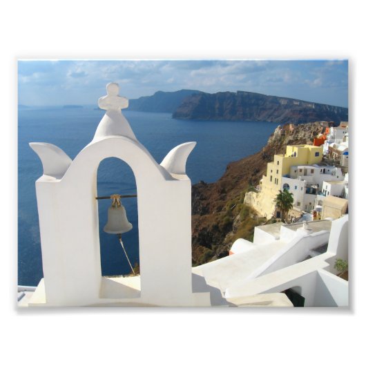Santorini Bell Tower in de middags van de zon Foto Afdruk (Voorkant)