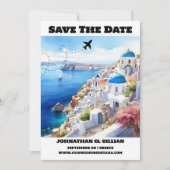 Santorini bestemming bruiloft save the date modern (Voorkant)