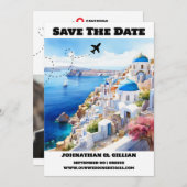 Santorini bestemming bruiloft save the date modern (Voorkant / Achterkant)