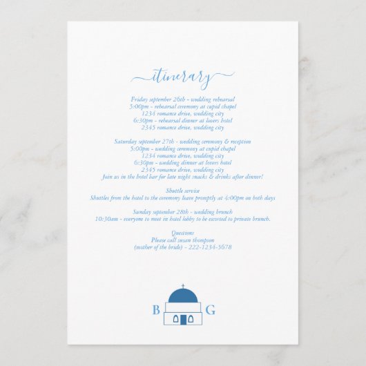 Santorini Bestemming Griekenland Huwelijksreis Programmakaart (Achterkant)