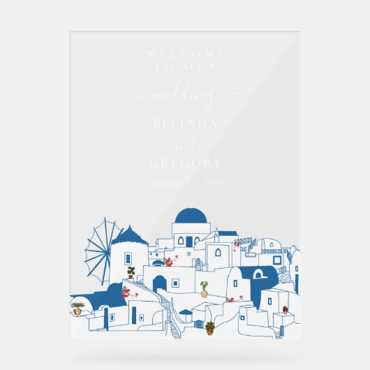 Santorini Bestemming Grieks Eiland Bruiloft Acryl Bord (Voorkant)