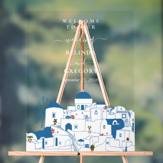 Santorini Bestemming Grieks Eiland Bruiloft Acryl Bord (Neutraal)