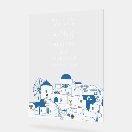 Santorini Bestemming Grieks Eiland Bruiloft Acryl Bord (Hoek)