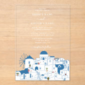 Santorini Bestemming Grieks Eiland Bruiloft Acryl Uitnodigingen (Voorkant)