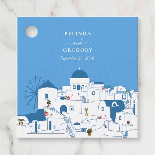 Santorini Bestemming Grieks Eiland Bruiloft Bedankjes Labels (Voorkant)