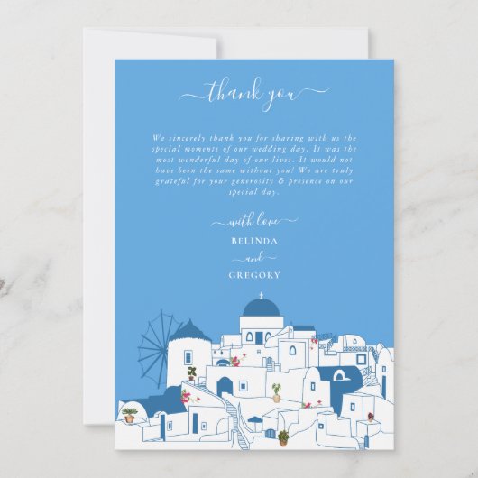 Santorini Bestemming Grieks Eiland Bruiloft Bedankkaart (Voorkant)