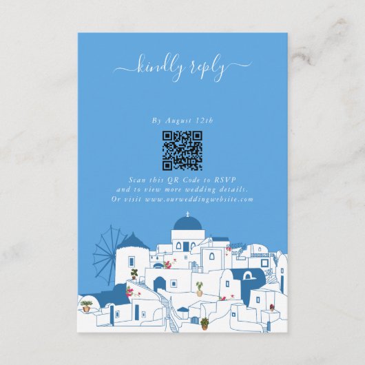 Santorini Bestemming Grieks Eiland Bruiloft Informatiekaartje (Voorkant)