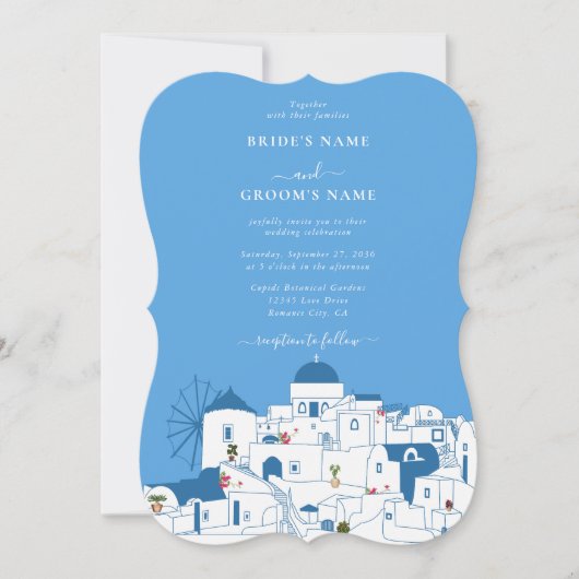 Santorini Bestemming Grieks Eiland Bruiloft Kaart (Voorkant)