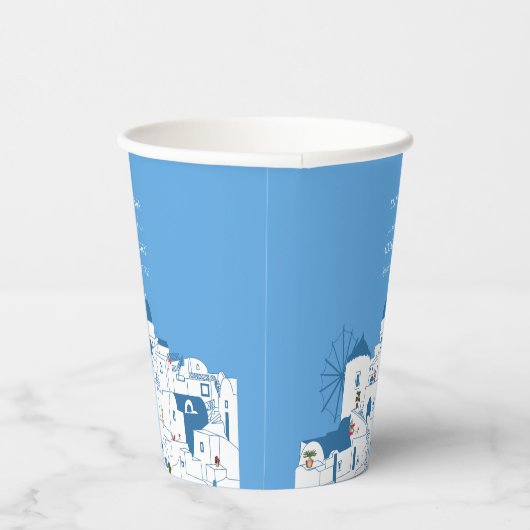 Santorini Bestemming Grieks Eiland Bruiloft Papieren Bekers (Rechts)