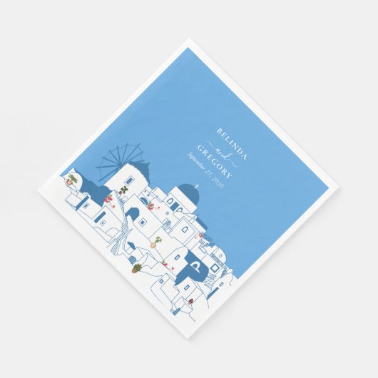 Santorini Bestemming Grieks Eiland Bruiloft Servet (Hoek)