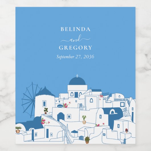 Santorini Bestemming Grieks Eiland Bruiloft Wijn Etiket (Enkel label)