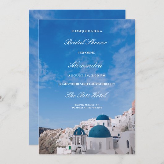 Santorini Bestemming Vrijgezellenfeest Kaart (Voorkant / Achterkant)