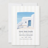 Santorini Blau Grieks Eiland Mediterraan Save The Date (Voorkant)