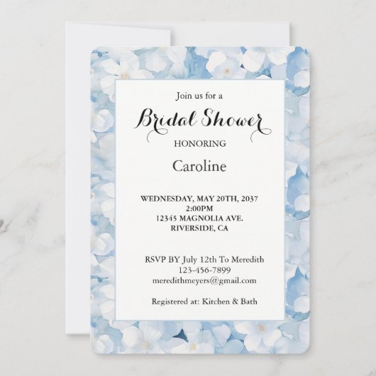 Santorini Blau Witte Bloemen Bruidsfeest Kaart (Voorkant)