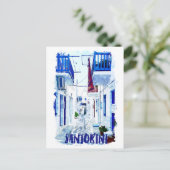 Santorini Blauw en Wit Reizen Briefkaart (Staand voorkant)