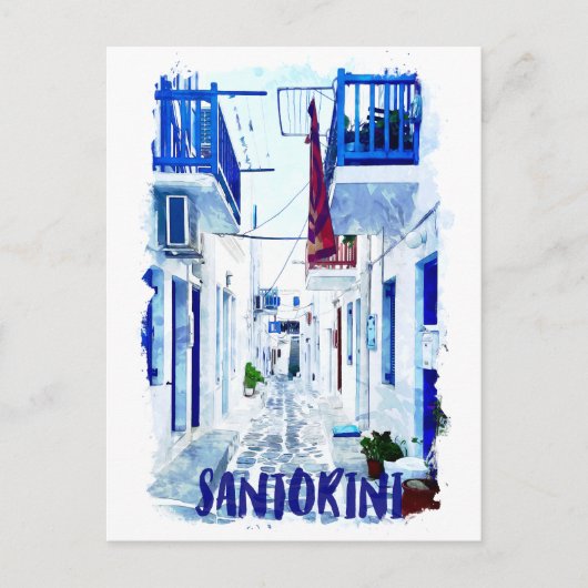 Santorini Blauw en Wit Reizen Briefkaart (Voorkant)