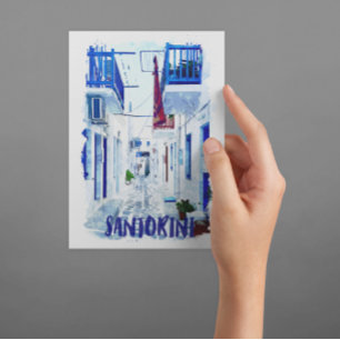Santorini Blauw en Wit Reizen Briefkaart