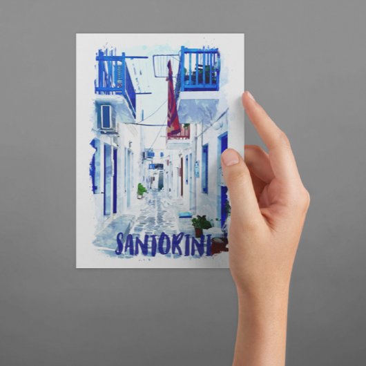 Santorini Blauw en Wit Reizen Briefkaart