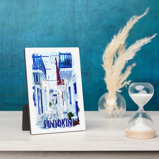 Santorini Blauw en Wit Reizen Fotoplaat (Zijkant)