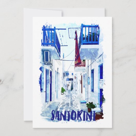 Santorini Blauw en Wit Reizen Kaart (Voorkant)
